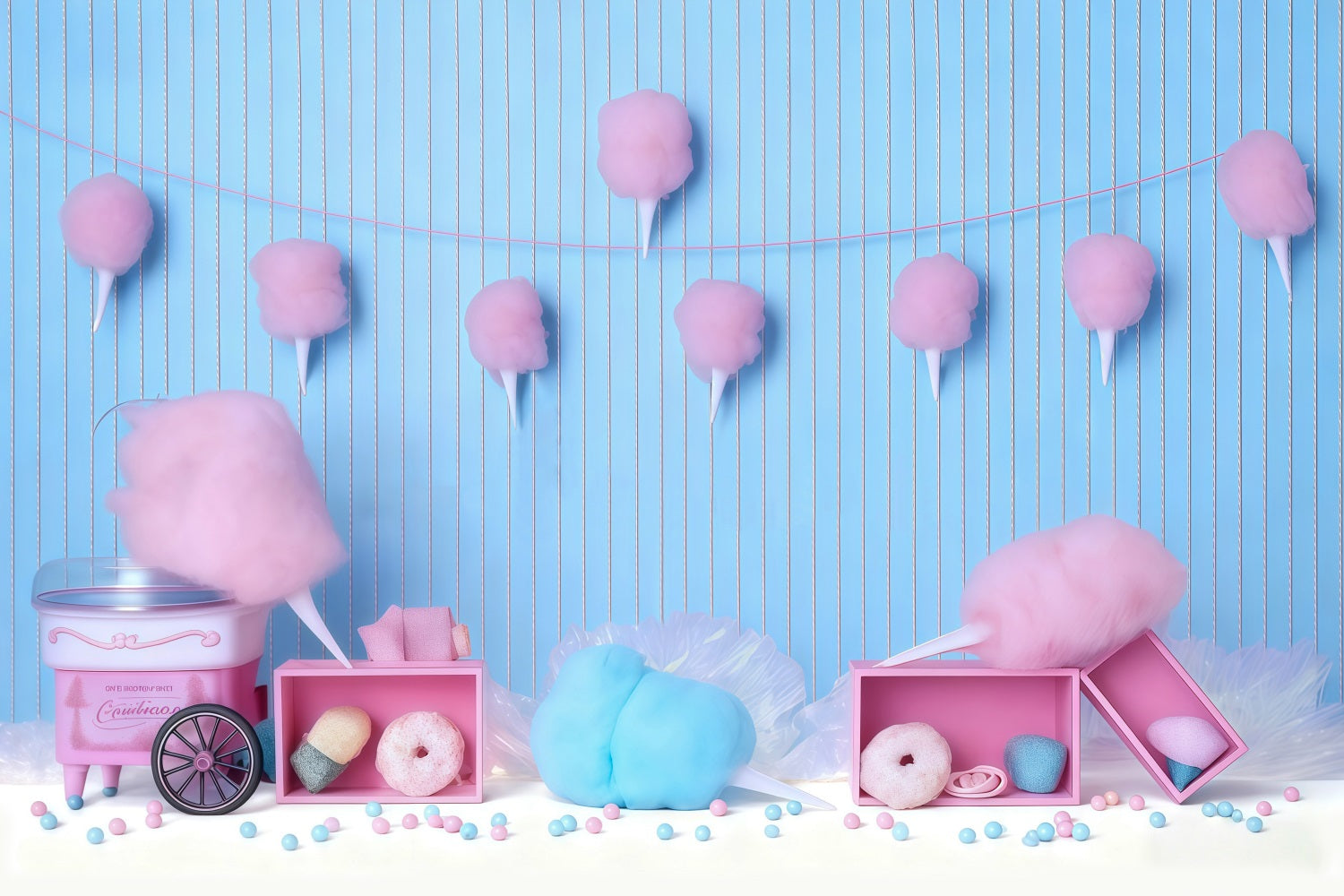 Cake Smash Photography Backdrop Cotton Candy Carnival Birthday Backdrop UK MRR9-41