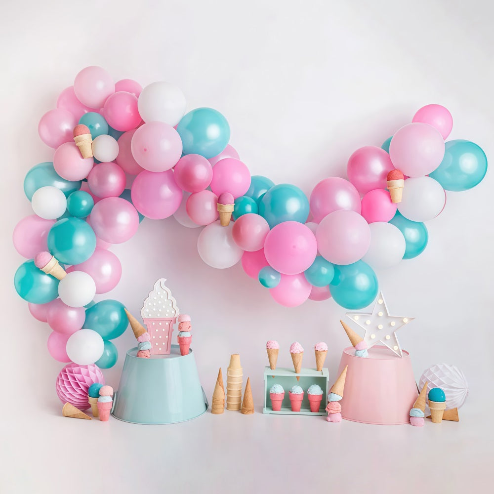 Cake Smash Backdrop Candy Balloon Ice Cream Party Birthday Backdrop UK MRR9-42