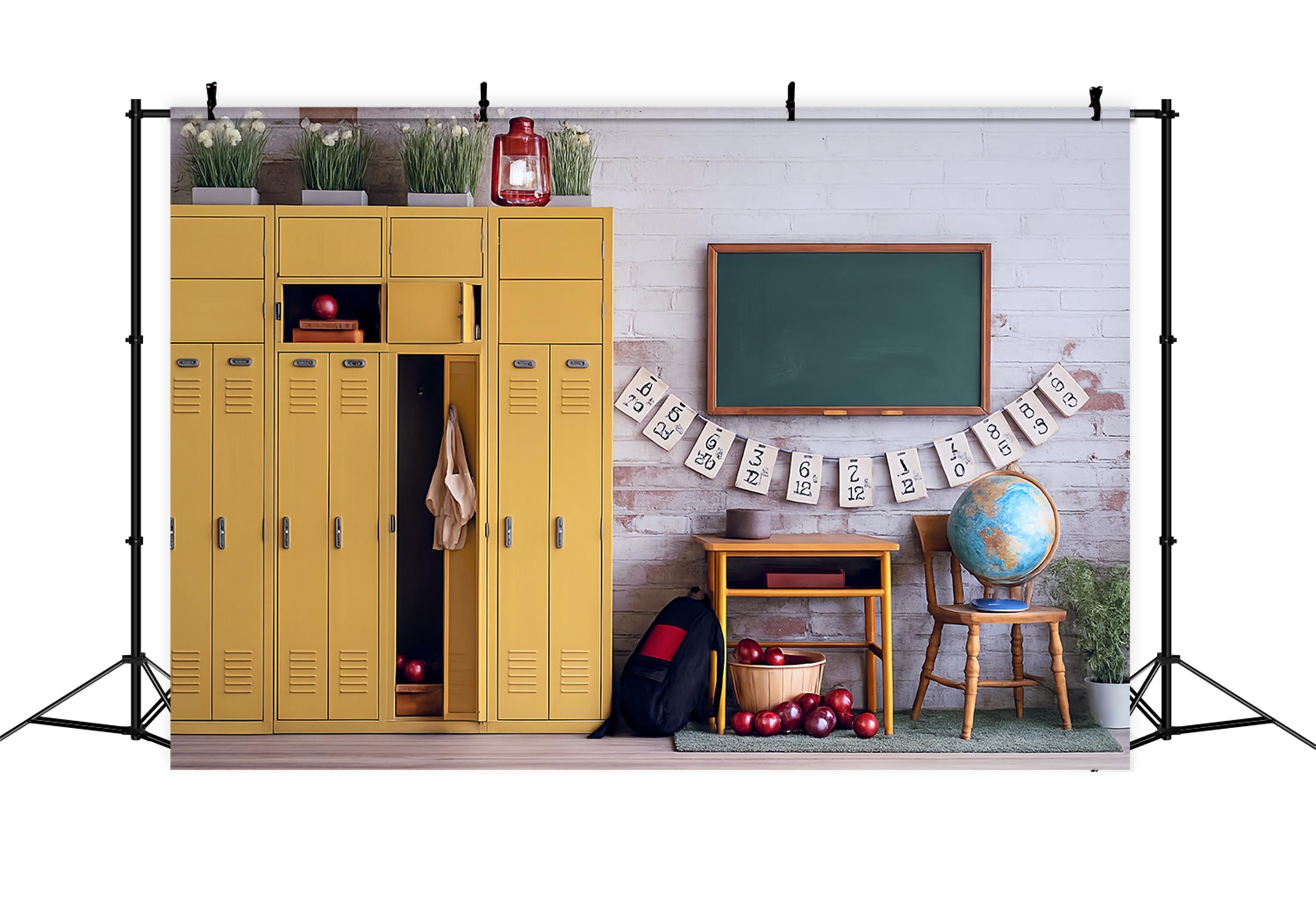 Back To School Photo Backdrop Yellow Locker Classroom School Backdrop UK MRR9-43