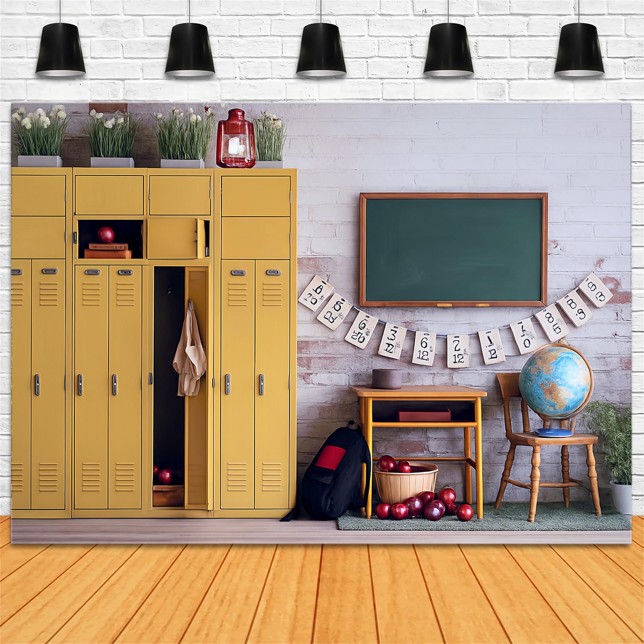 Back To School Photo Backdrop Yellow Locker Classroom School Backdrop UK MRR9-43