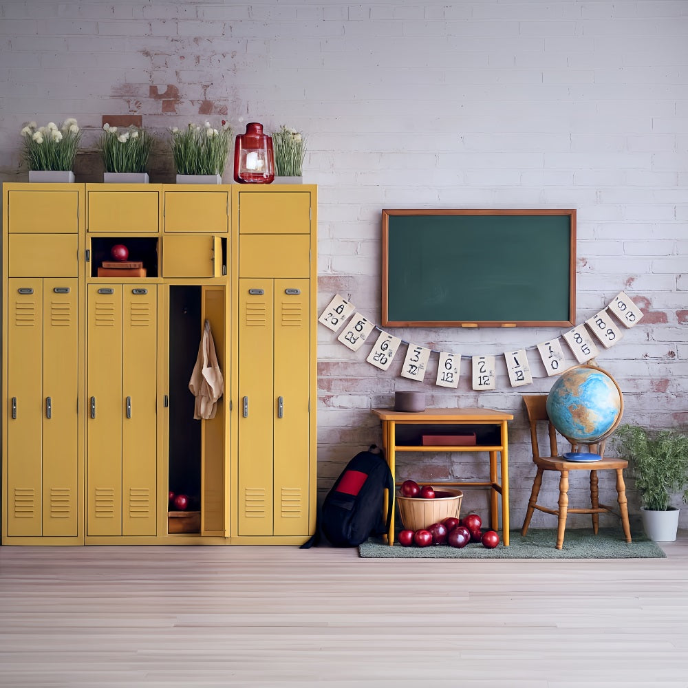 Back To School Photo Backdrop Yellow Locker Classroom School Backdrop UK MRR9-43