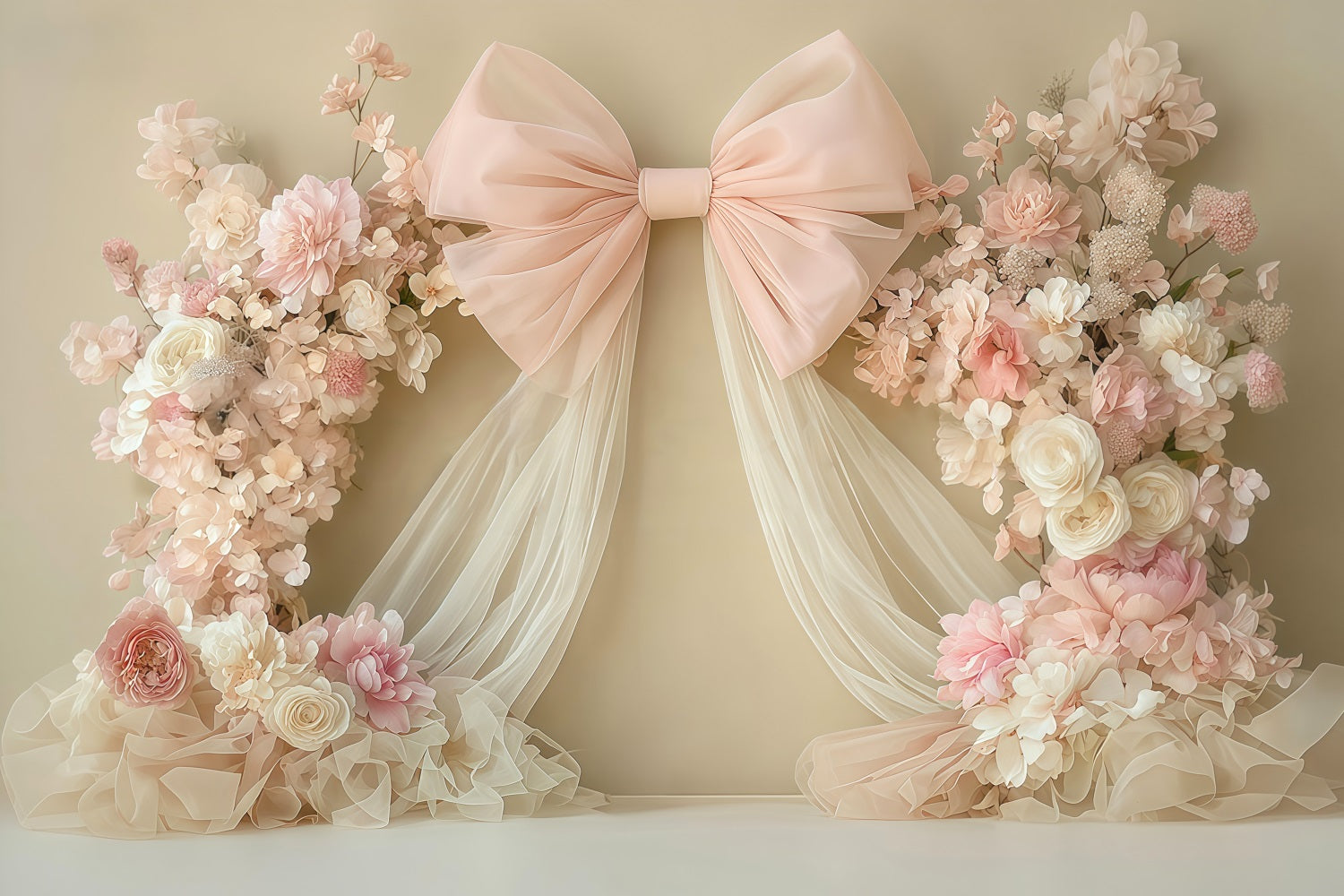 Newborn Photoshoot Backdrop Blush Bow Floral Drapery Arrangement Kids Backdrop UK MRR9-45