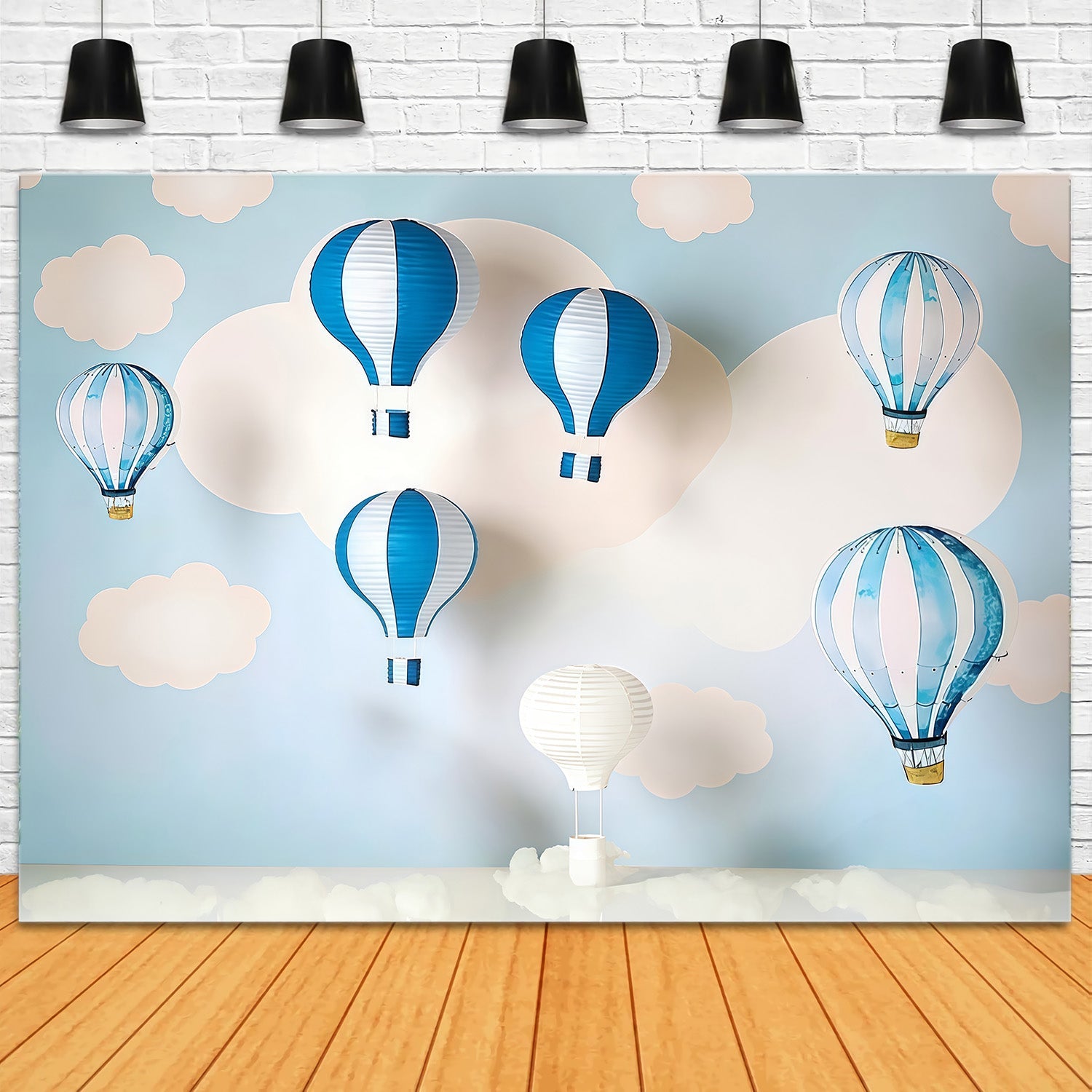 Newborn Backdrop Blue Cloud Hot Air Balloons Kids Photo Backdrop UK MRR9-47