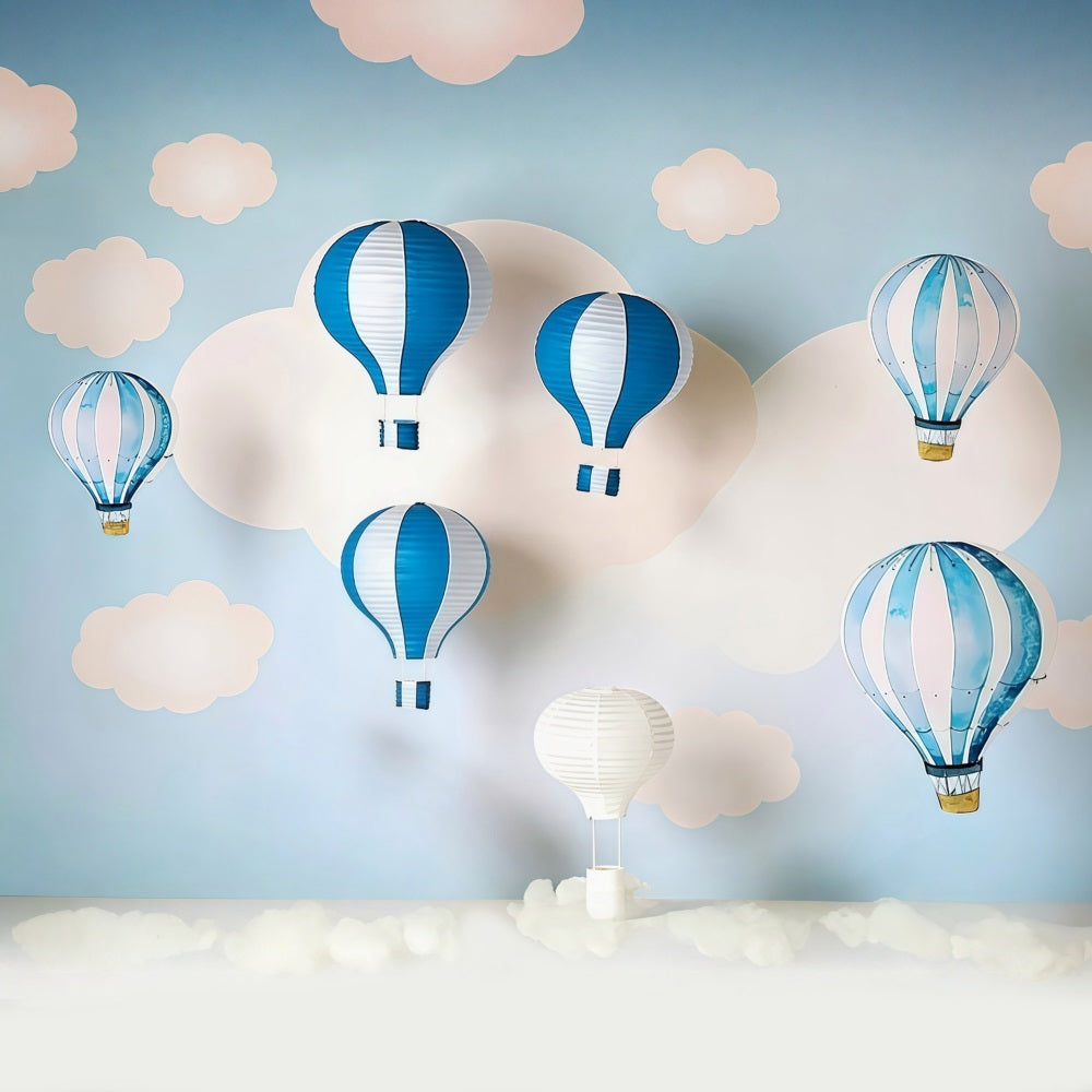 Newborn Backdrop Blue Cloud Hot Air Balloons Kids Photo Backdrop UK MRR9-47