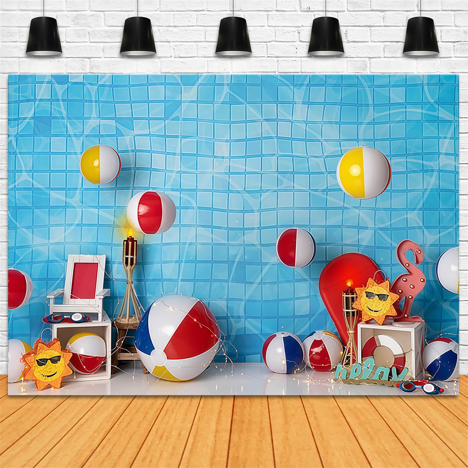 Children Backdrops Pool Tiles Beach Ball Summer Newborn Photography Backdrop UK MRR9-48
