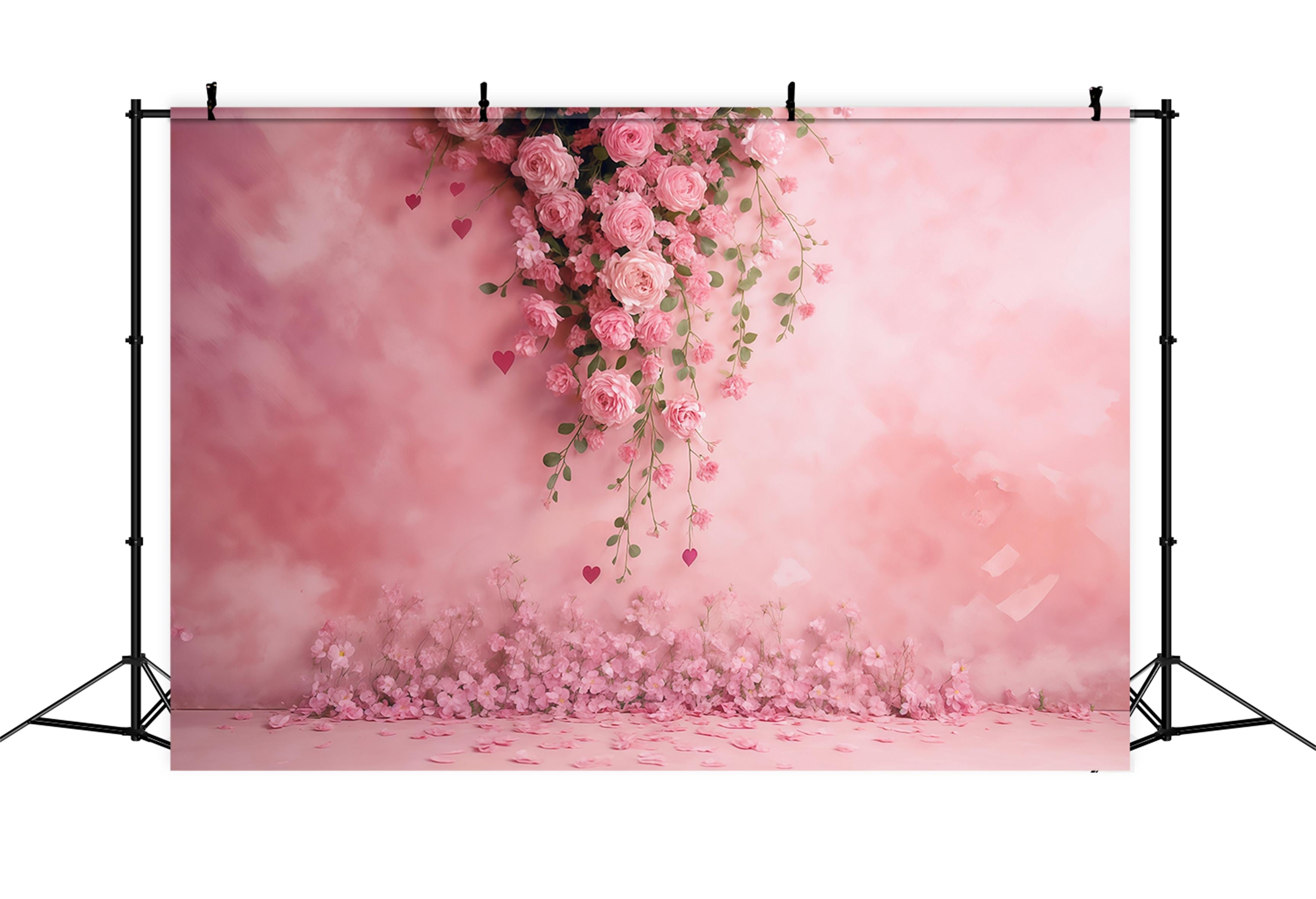 Flower Wall Backdrop Pink Rose Floral Hearts Backdrop Floral Backdrop UK MRR9-52
