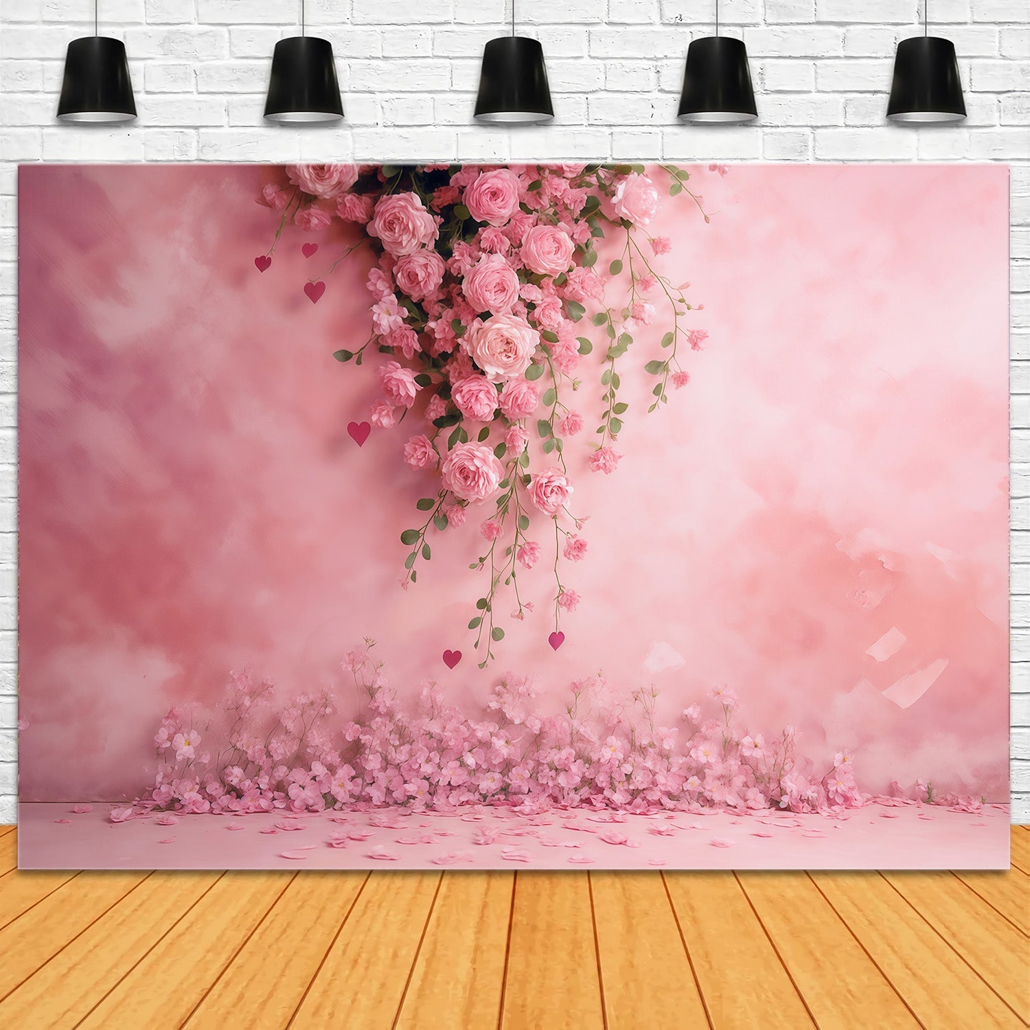 Flower Wall Backdrop Pink Rose Floral Hearts Backdrop Floral Backdrop UK MRR9-52