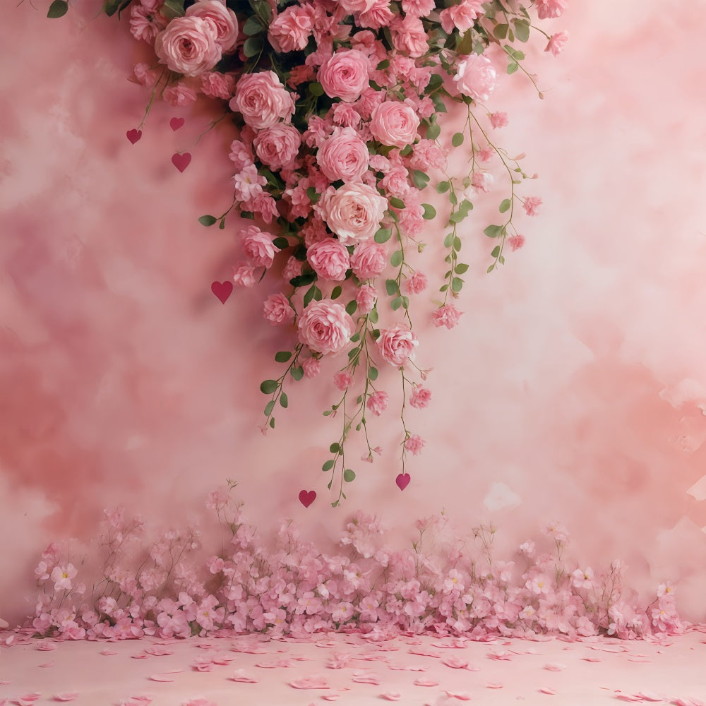 Flower Wall Backdrop Pink Rose Floral Hearts Backdrop Floral Backdrop UK MRR9-52