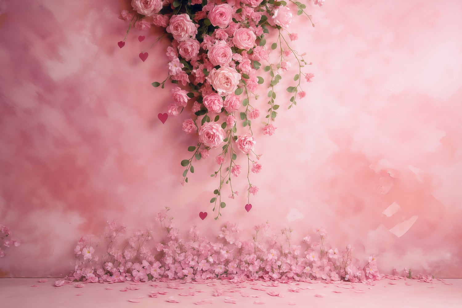 Flower Wall Backdrop Pink Rose Floral Hearts Backdrop Floral Backdrop UK MRR9-52