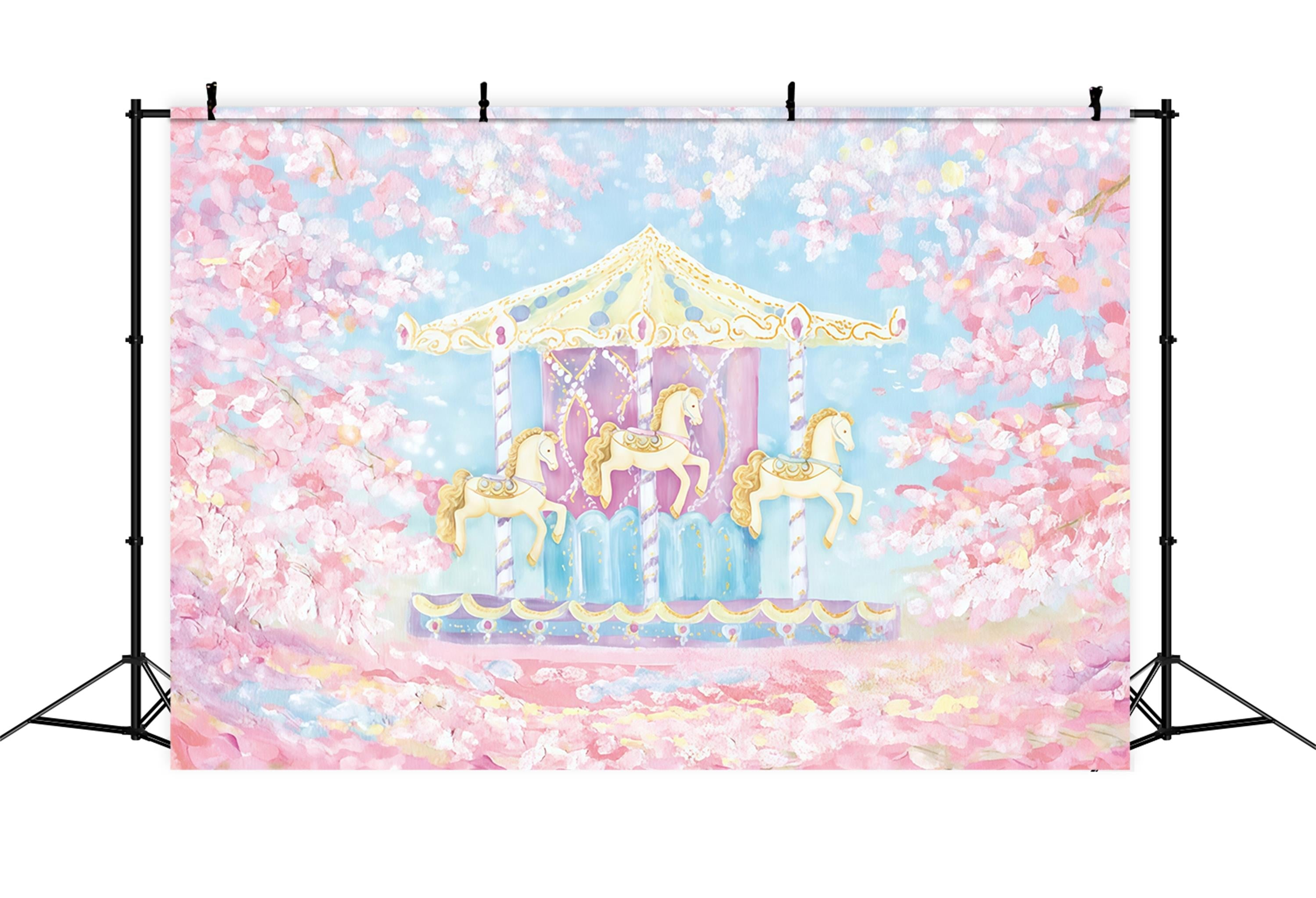 Children Backdrops Carousel Horses Cherry Blossom Newborn Photography Backdrop UK MRR9-59