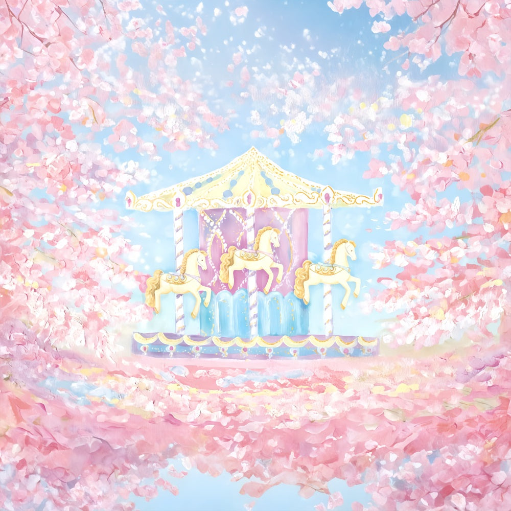 Children Backdrops Carousel Horses Cherry Blossom Newborn Photography Backdrop UK MRR9-59