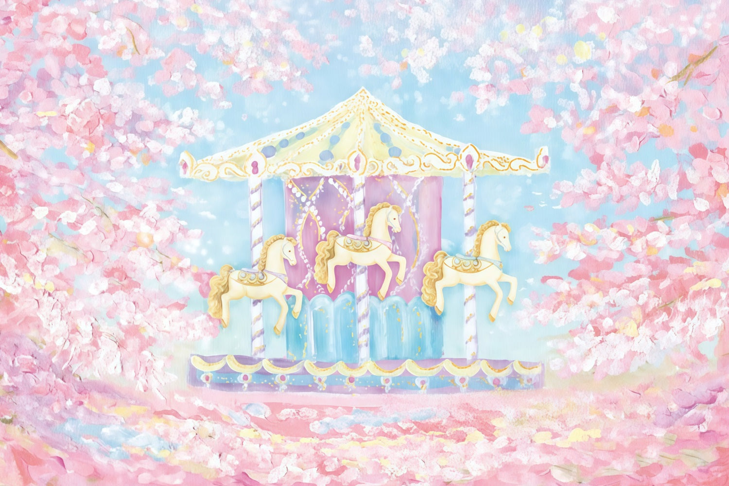 Children Backdrops Carousel Horses Cherry Blossom Newborn Photography Backdrop UK MRR9-59