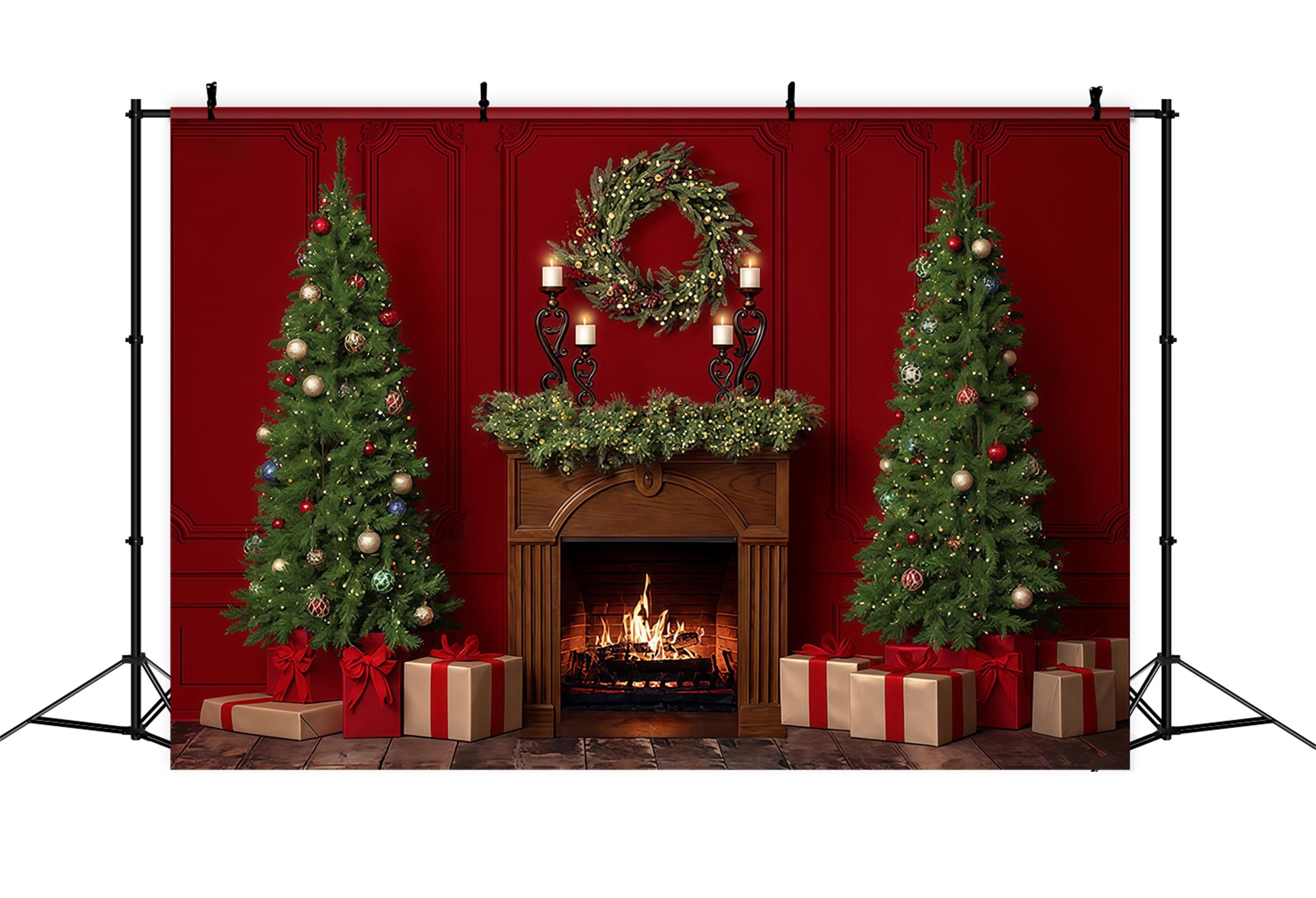 Christmas Fireplace Backdrop Christmas Fireplace Wreath Christmas Backdrop UK MRR9-60