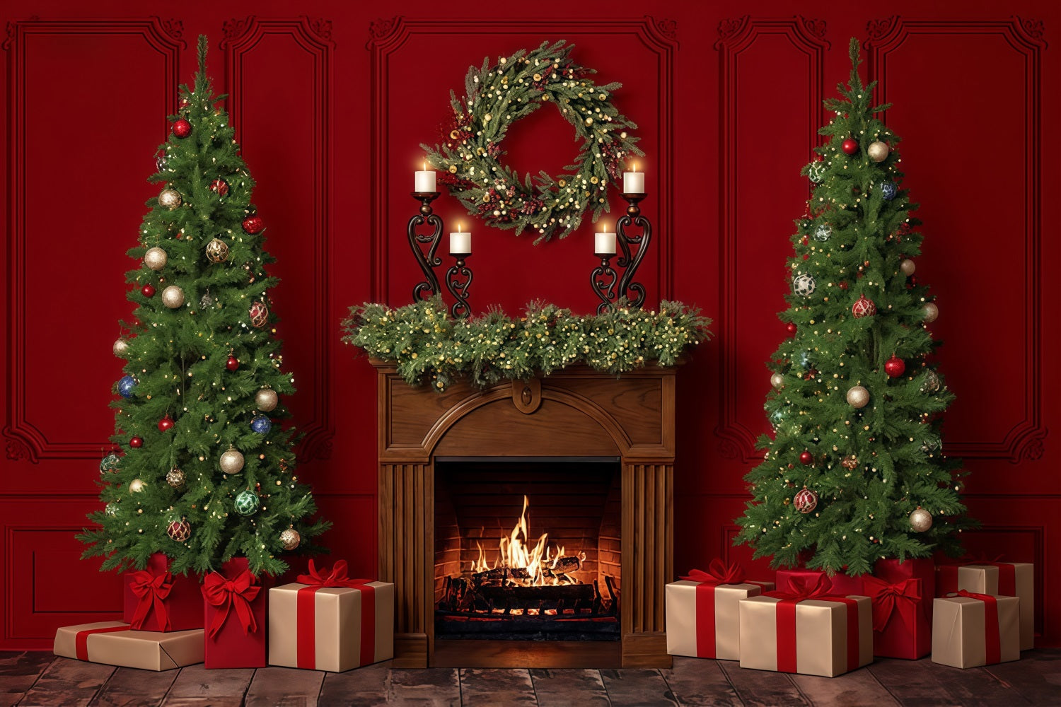 Christmas Fireplace Backdrop Christmas Fireplace Wreath Christmas Backdrop UK MRR9-60