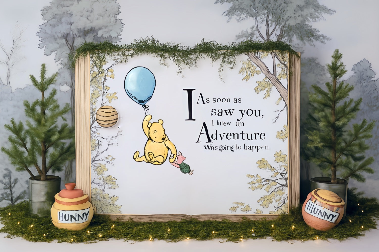 Cake Smash Backdrop Pooh Balloon Adventure Forest Quote 1st Birthday Backdrop UK MRR9-63