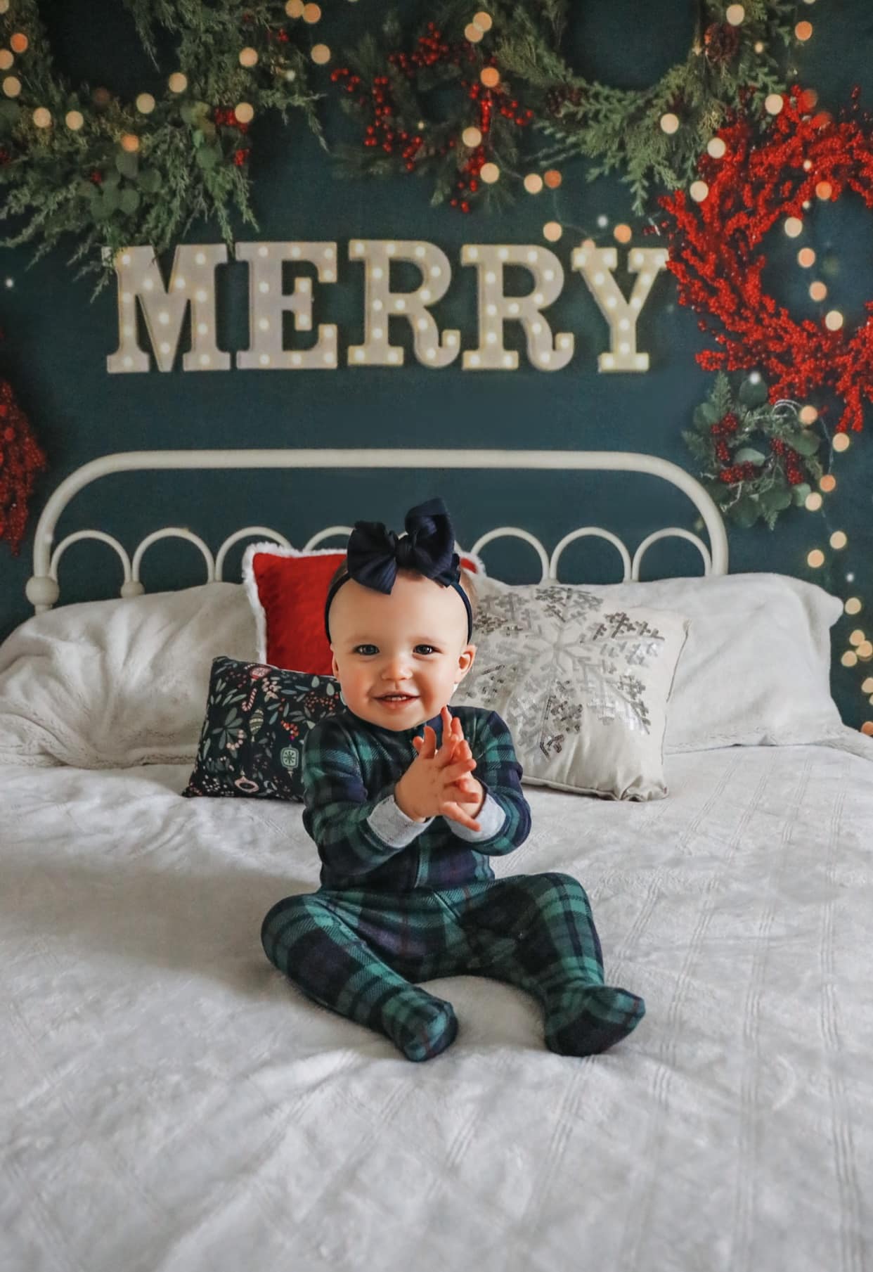 Christmas Backdrop Merry Wreath Holiday Lights Headboard Christmas Photo Backdrop UK MRR9-6