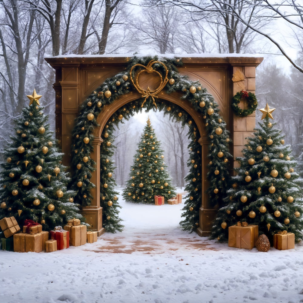 Christmas Tree Backdrop Snowy Forest Arch Door Christmas Photo Backdrop UK MRR9-77