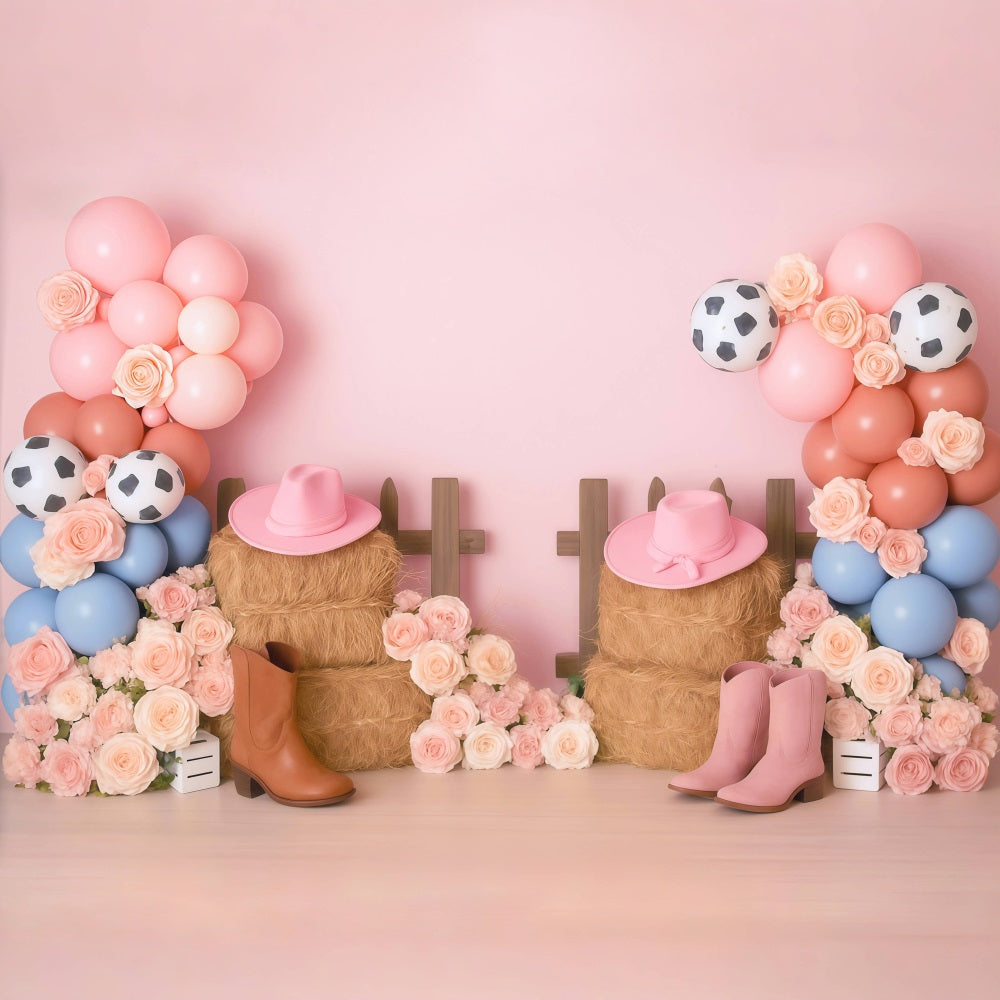 Cowgirl Backdrop Ideas Cowgirl Boots Flower Balloons Children Backdrops UK MRR9-79