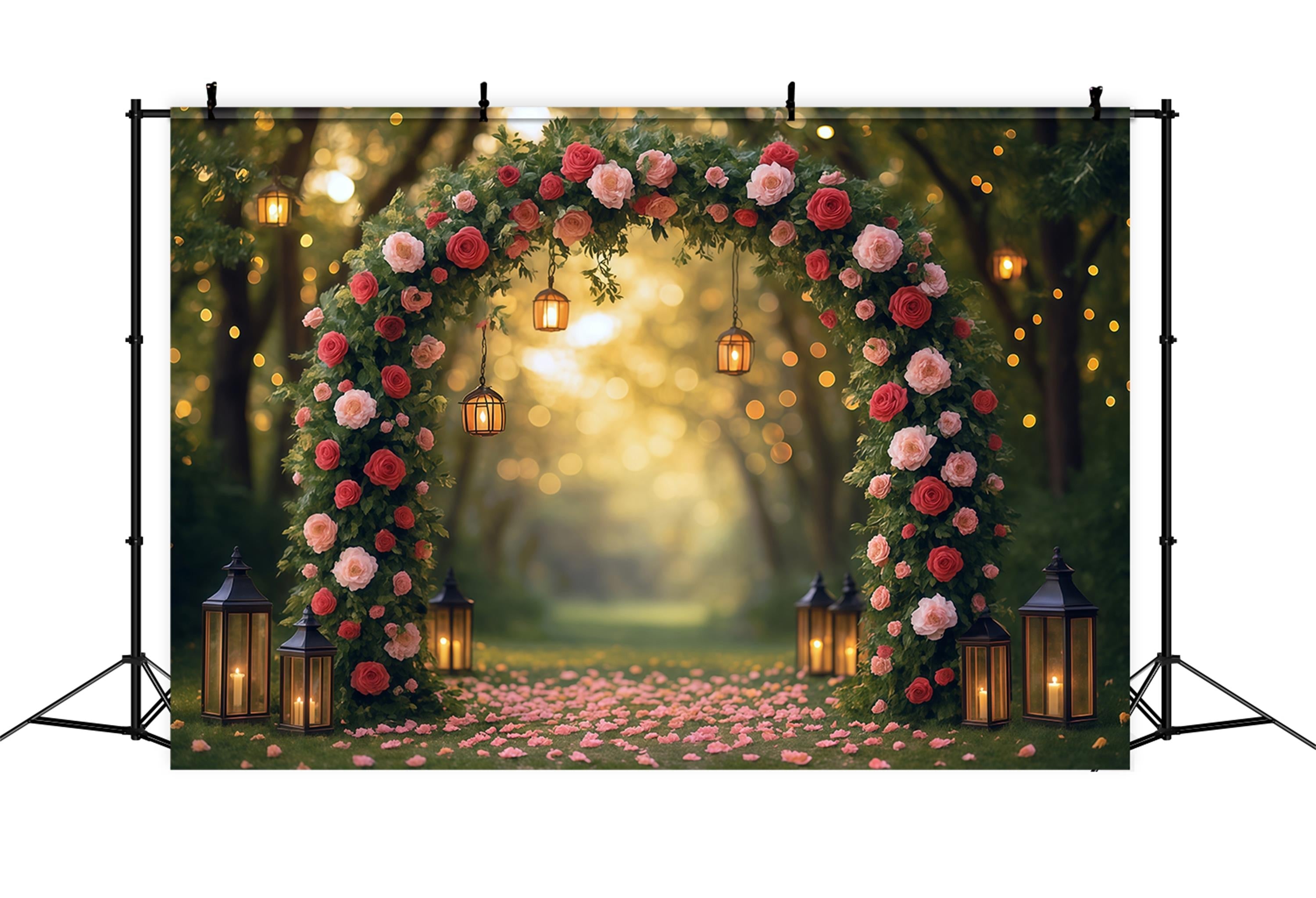 Flower Backdrop Romantic Rose Arch Lanterns Floral Photo Backdrop UK MRR9-81
