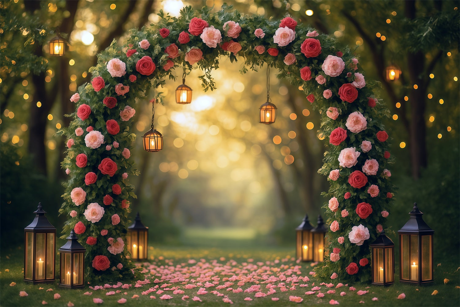 Flower Backdrop Romantic Rose Arch Lanterns Floral Photo Backdrop UK MRR9-81