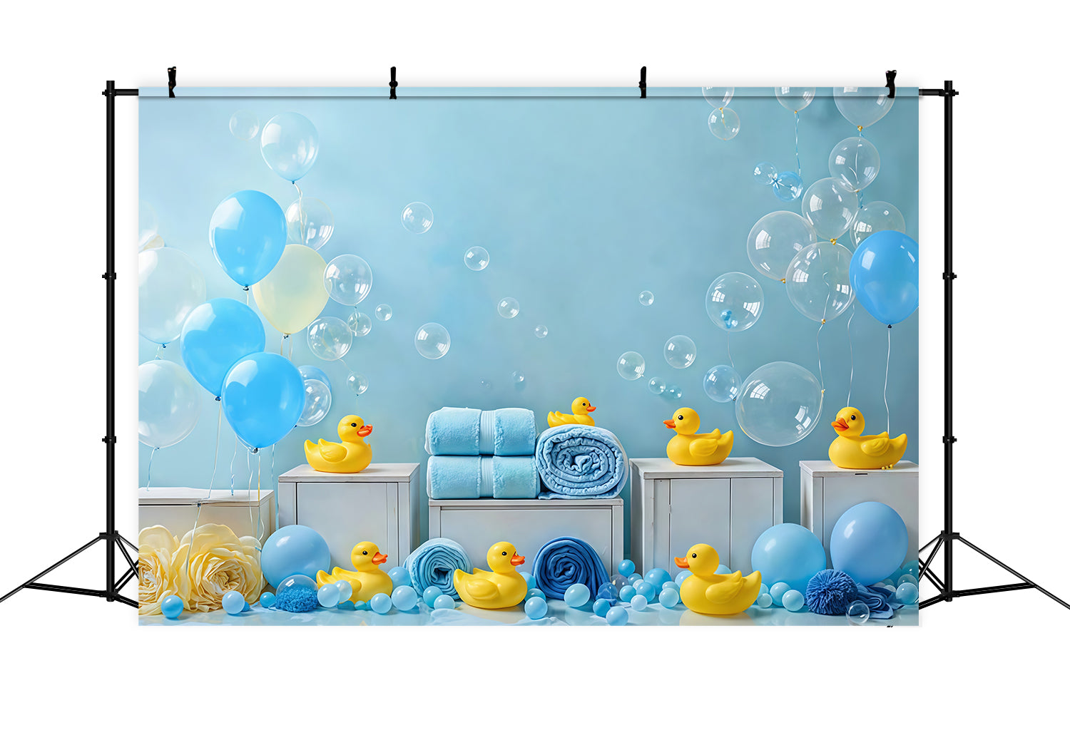 Kids Photo Backdrop Blue Balloons Rubber Duck Bubbles Newborn Backdrop UK MRR9-83