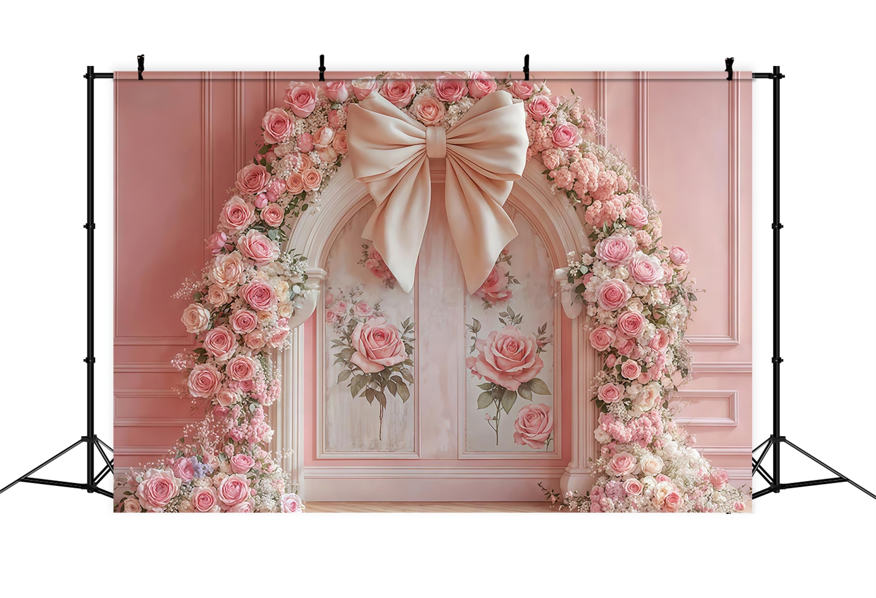 Flower Wall Backdrop Pink Roses Floral Bow Arch Vintage Wall Backdrop UK MRR9-84