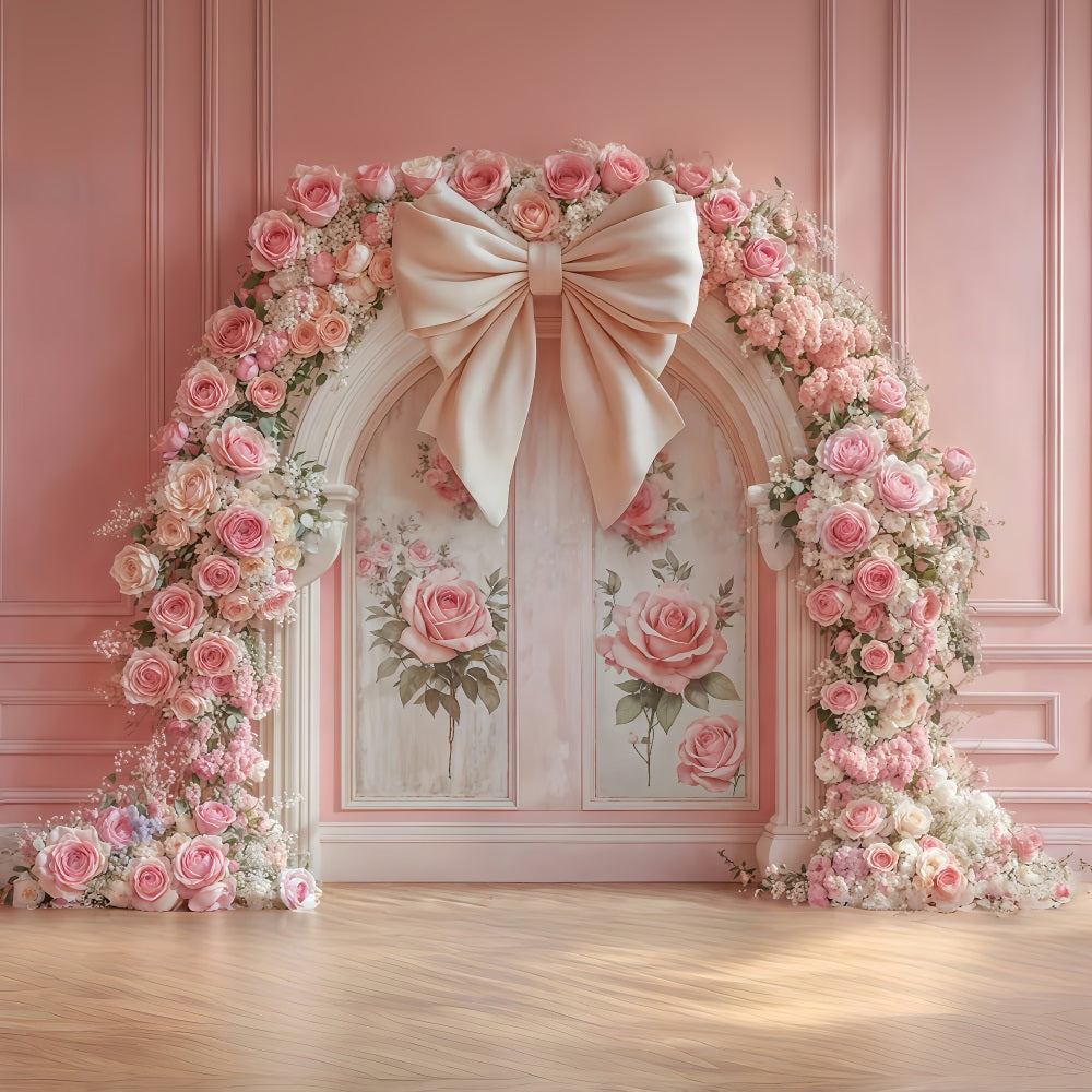 Flower Wall Backdrop Pink Roses Floral Bow Arch Vintage Wall Backdrop UK MRR9-84