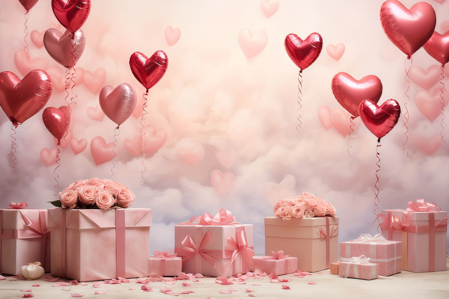Valentine Backdrop Romantic Heart Balloons Gifts Valentine Photography Backdrop UK MRR9-86