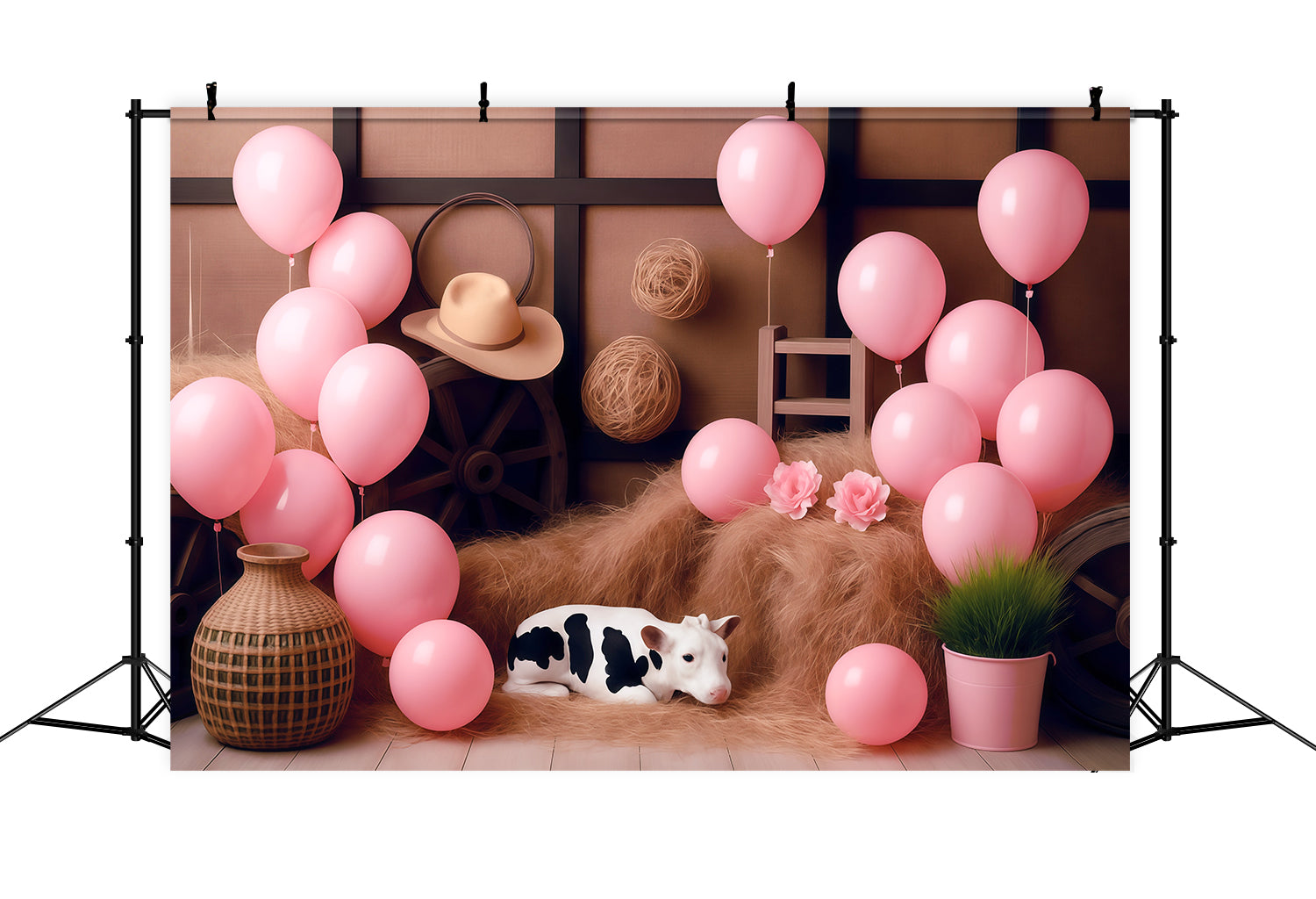 Cowgirl Backdrop Ideas Rustic Barn Pink Balloons Children Backdrops UK MRR9-87