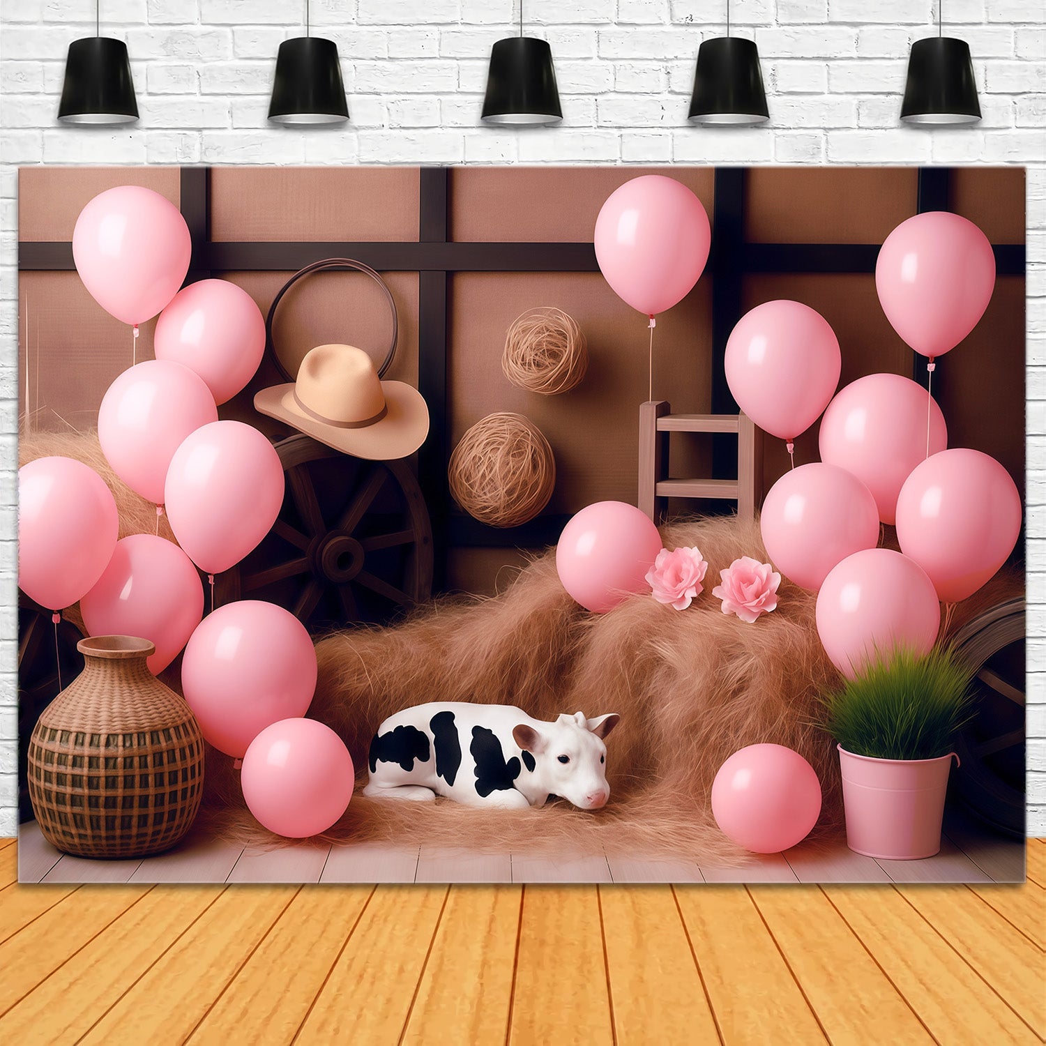 Cowgirl Backdrop Ideas Rustic Barn Pink Balloons Children Backdrops UK MRR9-87