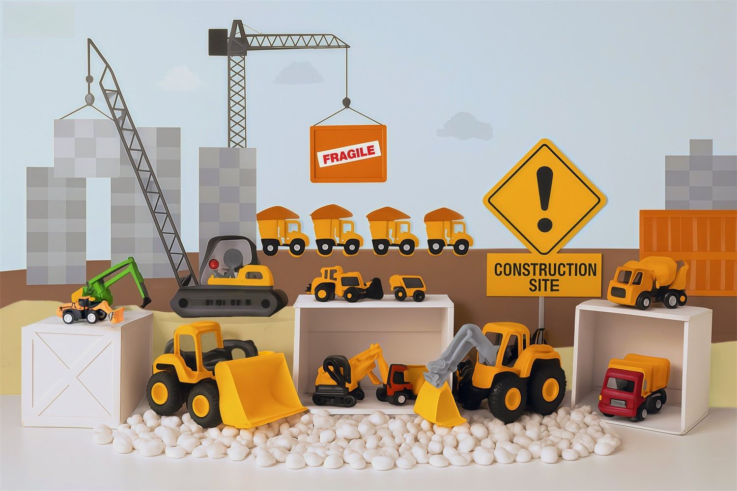 Kids Photo Backdrop Construction Trucks Toy Display Newborn Backdrop UK MRR9-9