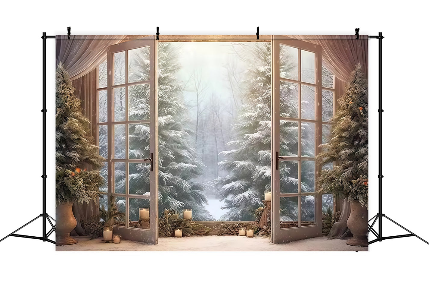 Winter Forest Backdrop Open Doors Snowy Pines Winter Backdrop UK MRR9-97