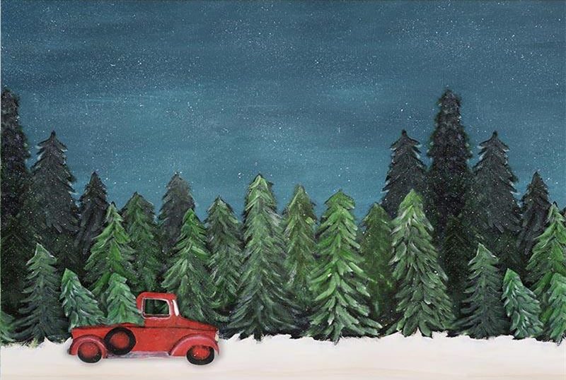 Christmas Tree Red Car Night Backdrops for Children Photography NB-249