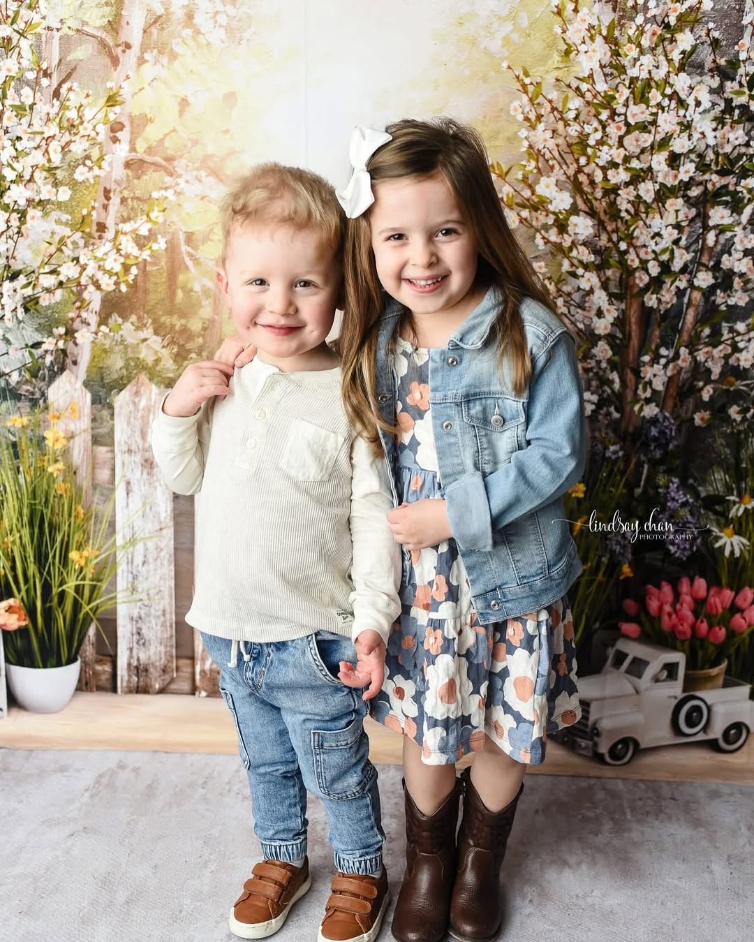 Fine Art Backdrops Spring Garden Fence Flowers Truck Artistic Backdrop UK MRR9-34
