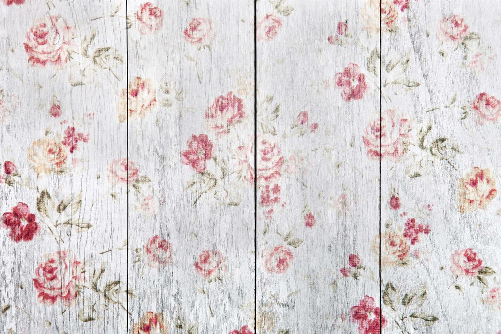 Elegant Red Floral Pattern White Wooden Rubber Floor Mat for Photography RM12-58