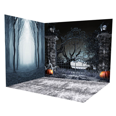 Halloween Spooky Night Gates Forest Backdrop Room Set