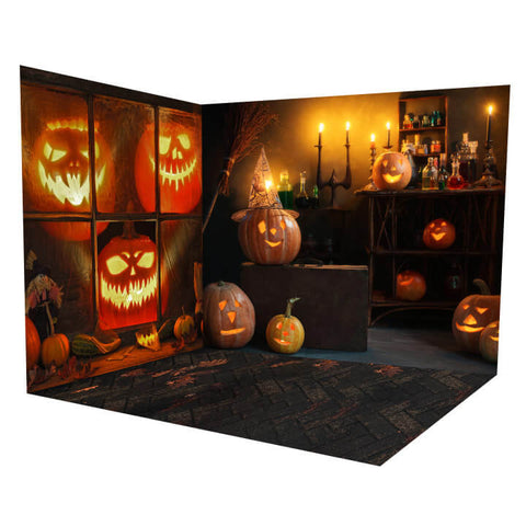 Halloween Ghost Pumpkins Lantern Backdrop Room Set