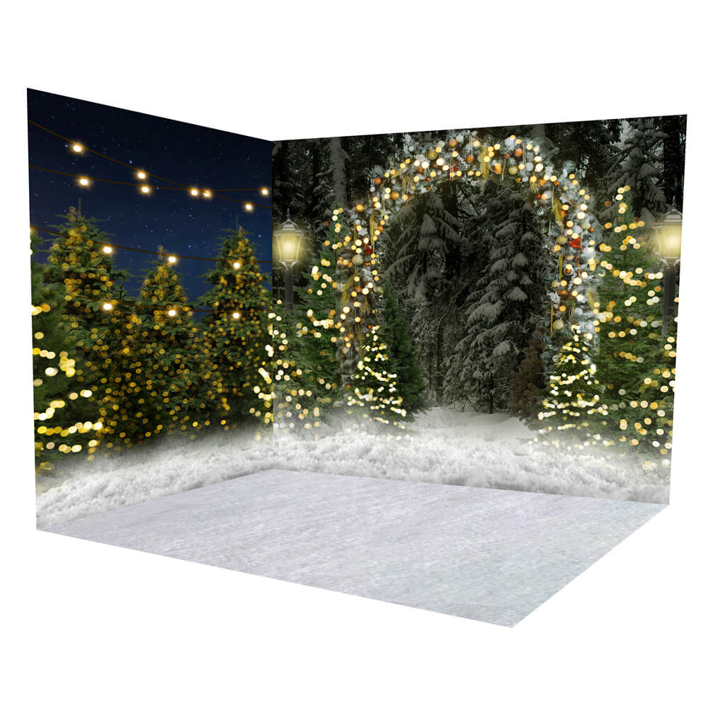 Christmas Trees Farm Twinkle Lights Backdrop Room Set