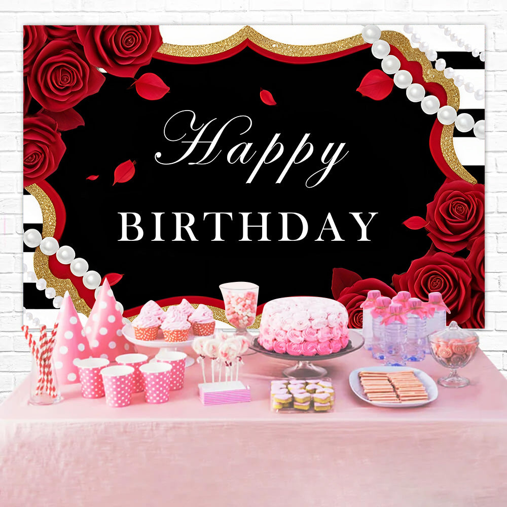 Personalized Birthday Backdrop Romantic Pearl Rose Petals Backdrop UK RR1-1