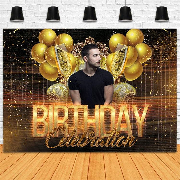 Birthday Backdrop Custom Sparkling Golden Celebration Backdrop UK RR1-102