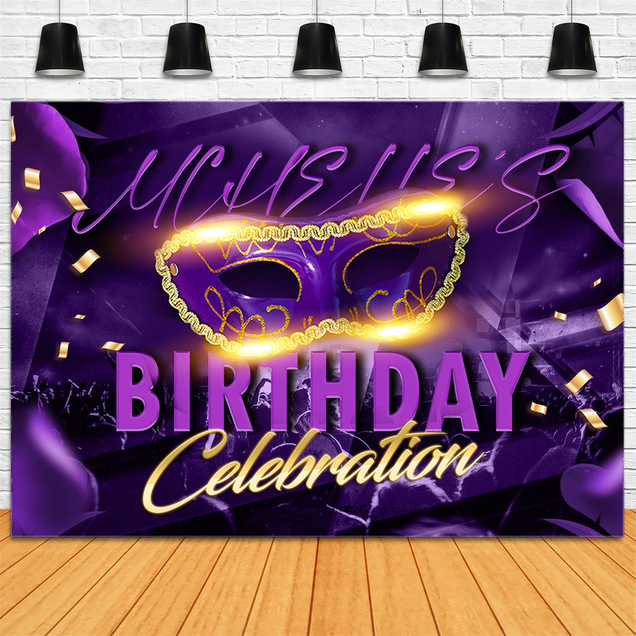 Customized Birthday Backdrops Masquerade Purple Glitter Celebration Backdrop UK RR1-104