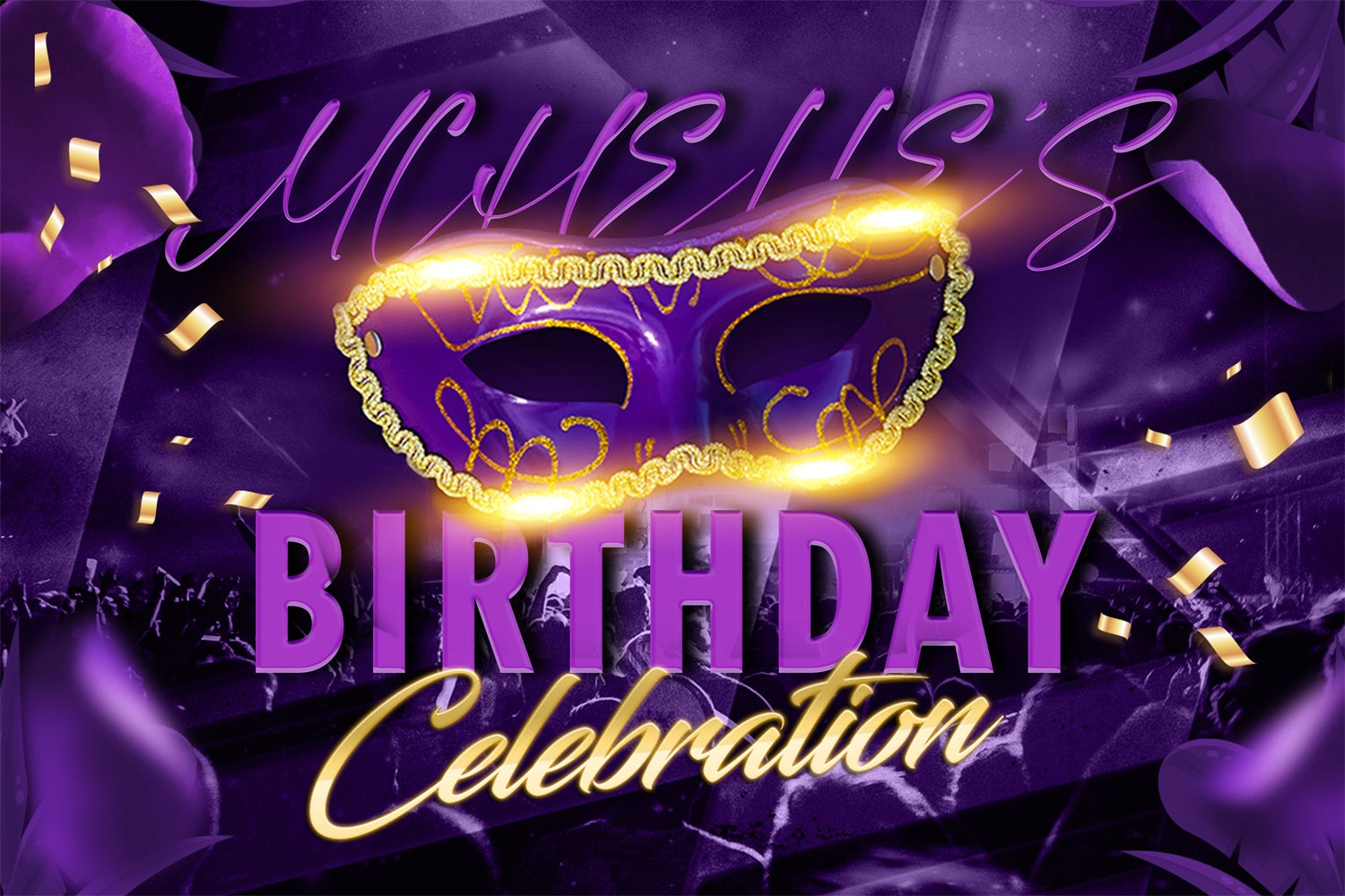 Customized Birthday Backdrops Masquerade Purple Glitter Celebration Backdrop UK RR1-104