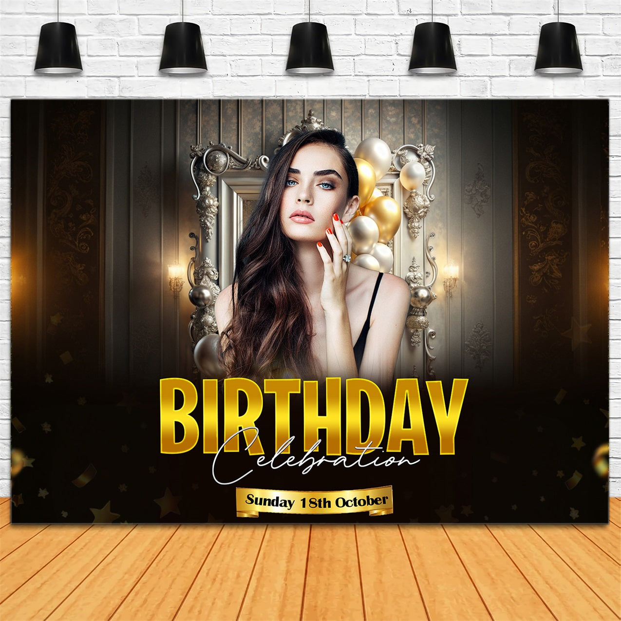 Personalized Birthday Backdrops Majestic Golden Celebration Backdrop UK RR1-108