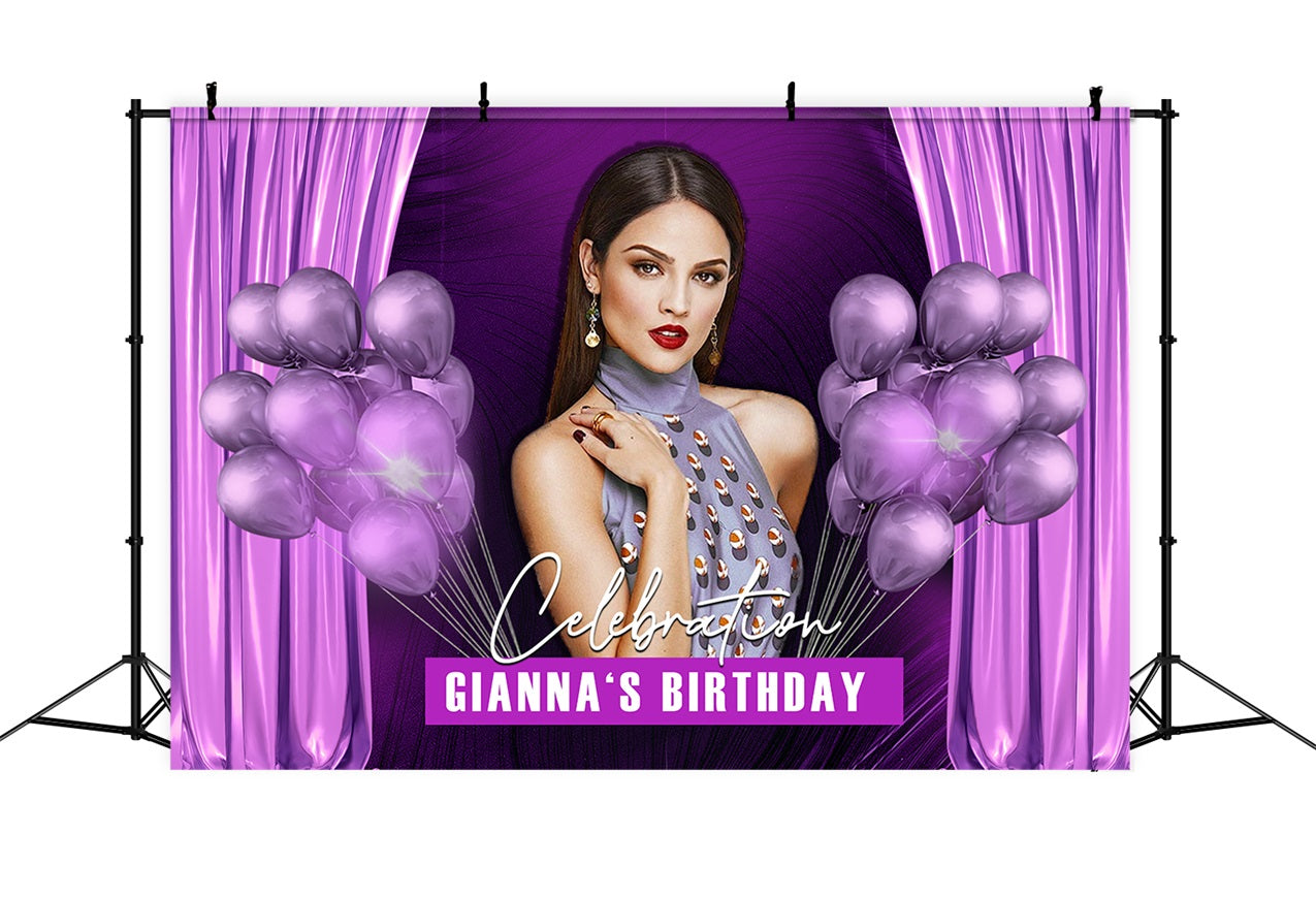 Personalized Birthday Backdrop Purple Balloon Party Design UK RR1-109