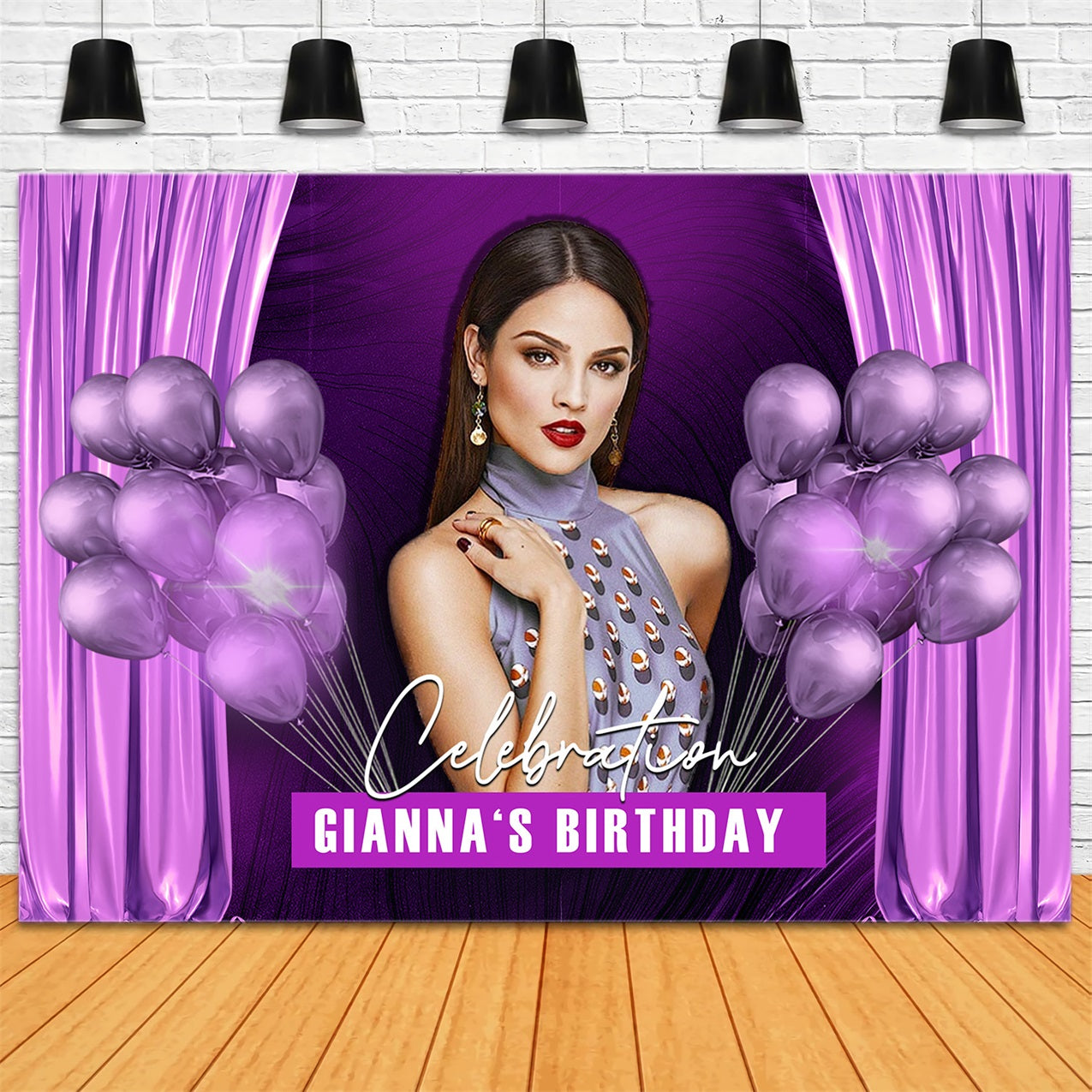 Personalized Birthday Backdrop Purple Balloon Party Design UK RR1-109