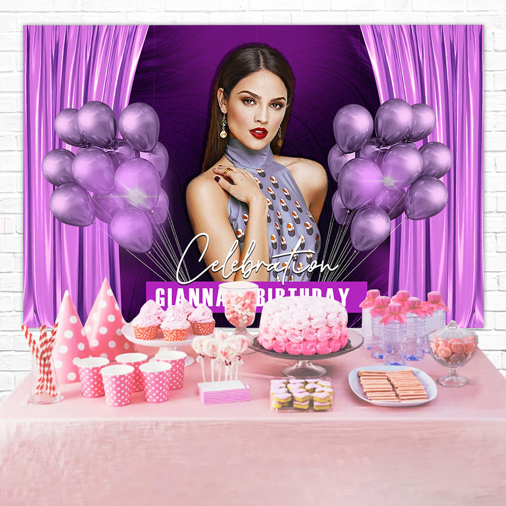 Personalized Birthday Backdrop Purple Balloon Party Design UK RR1-109