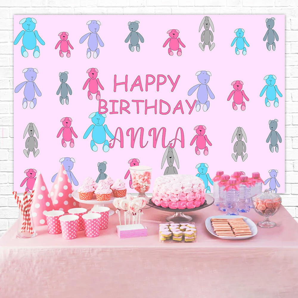 Personalized Birthday Backdrops Cute Pastel Teddy Bear Backdrop UK RR1-14