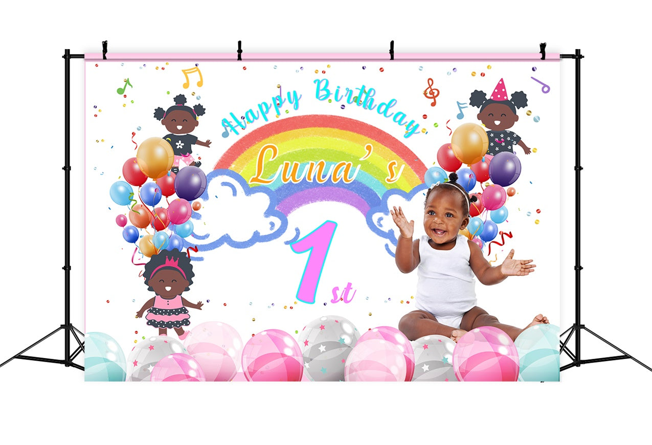 1st Birthday Backdrop Rainbow Balloons Celebration Backdrop UK RR1-15