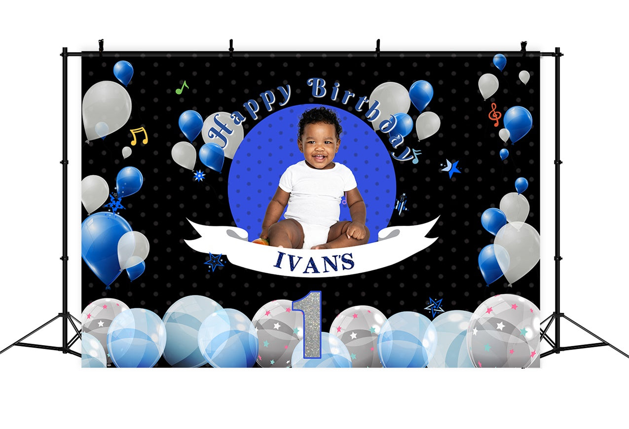 Personalized Birthday Backdrops Starry Blue White Balloon Backdrop UK RR1-16