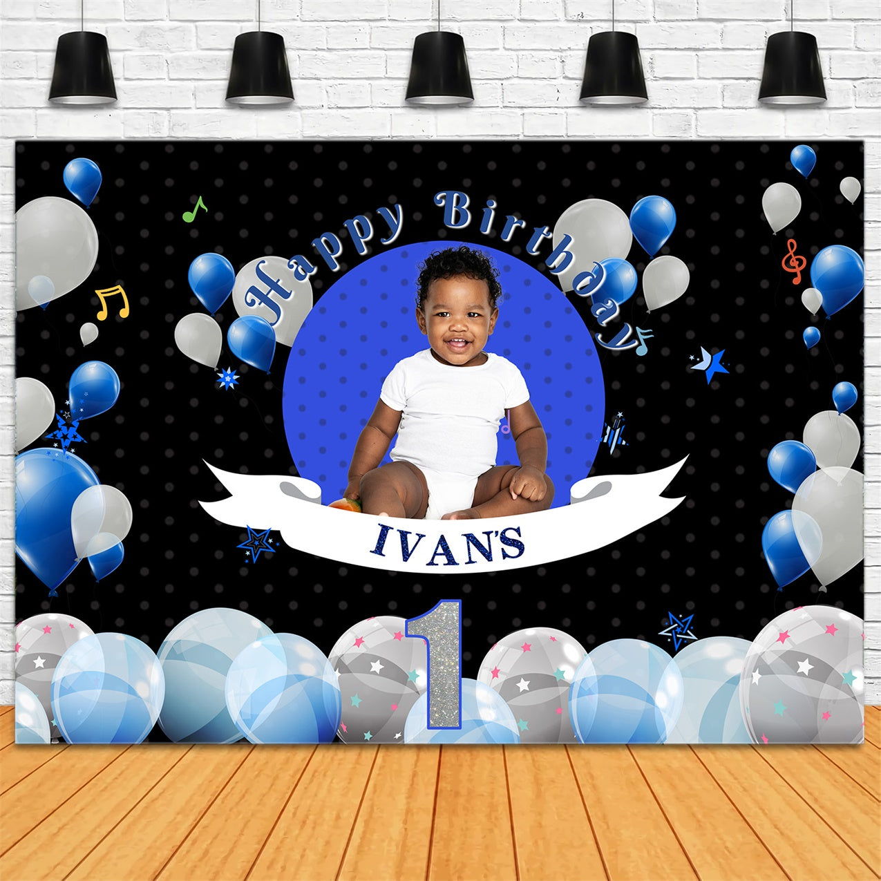 Personalized Birthday Backdrops Starry Blue White Balloon Backdrop UK RR1-16